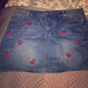 High Waisted Cherry Jean Skirt